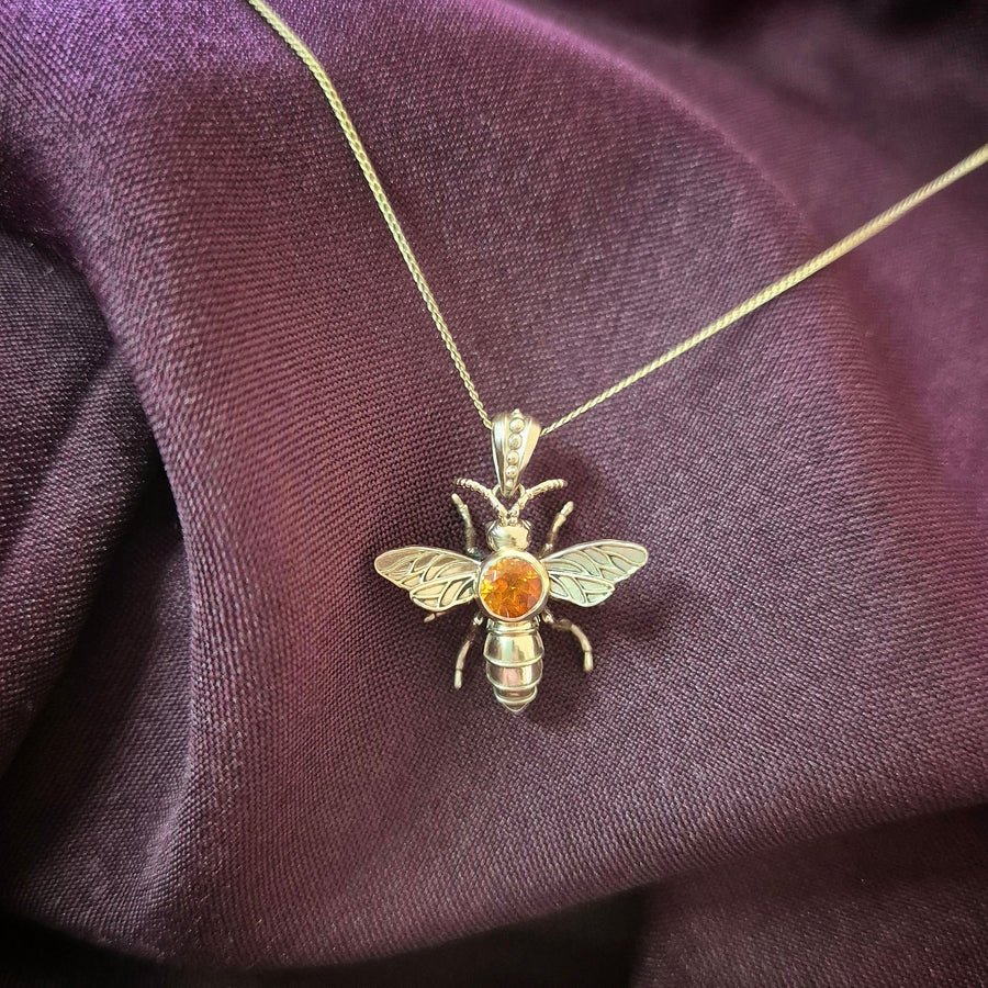 Gold Bee Necklace - 14k Yellow Gold Pendant and Chain