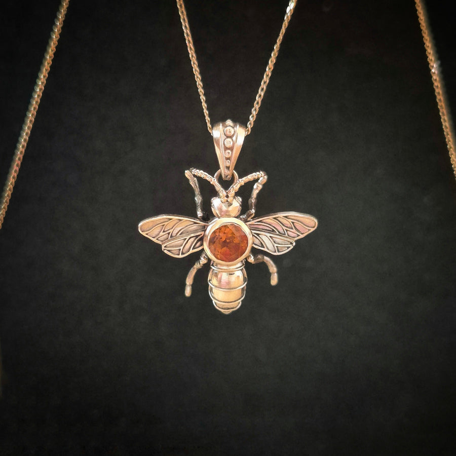 Gold Bee Necklace - 14k Yellow Gold Pendant and Chain