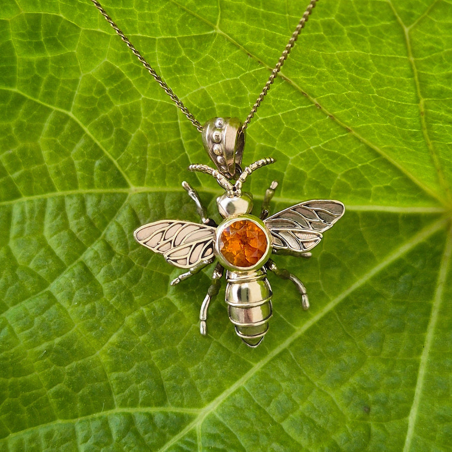 Gold Bee Necklace - 14k Yellow Gold Pendant and Chain