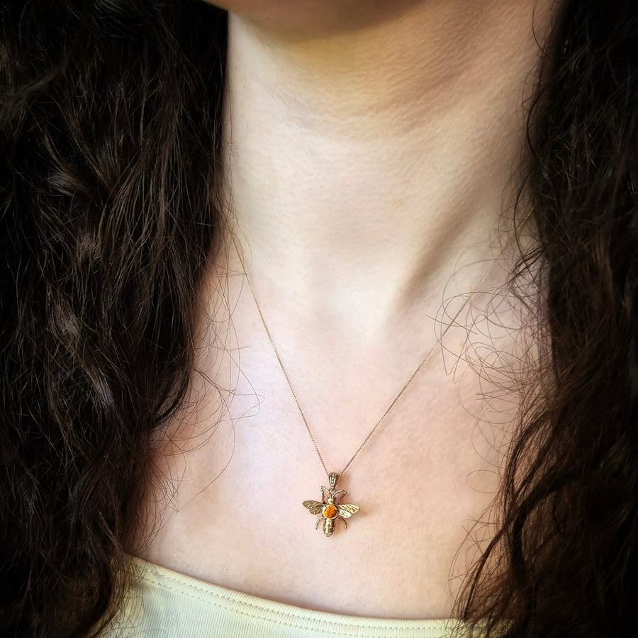 Gold Bee Necklace - 14k Yellow Gold Pendant and Chain