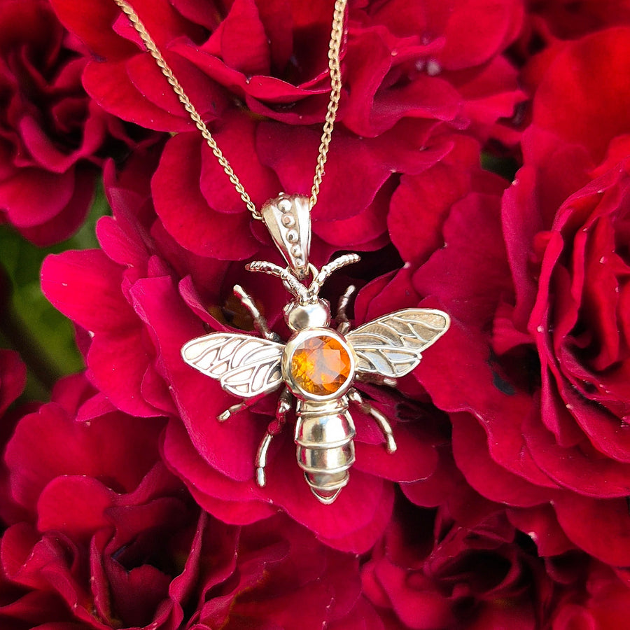 Gold Bee Necklace - 14k Yellow Gold Pendant and Chain