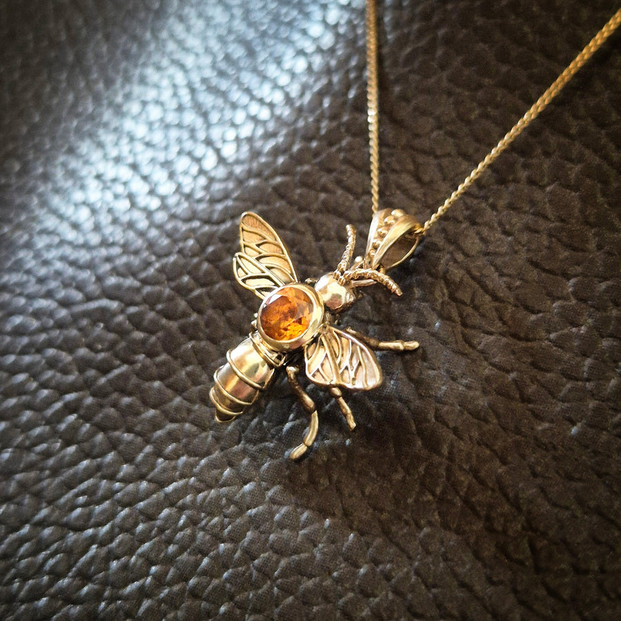 Gold Bee Necklace - 14k Yellow Gold Pendant and Chain