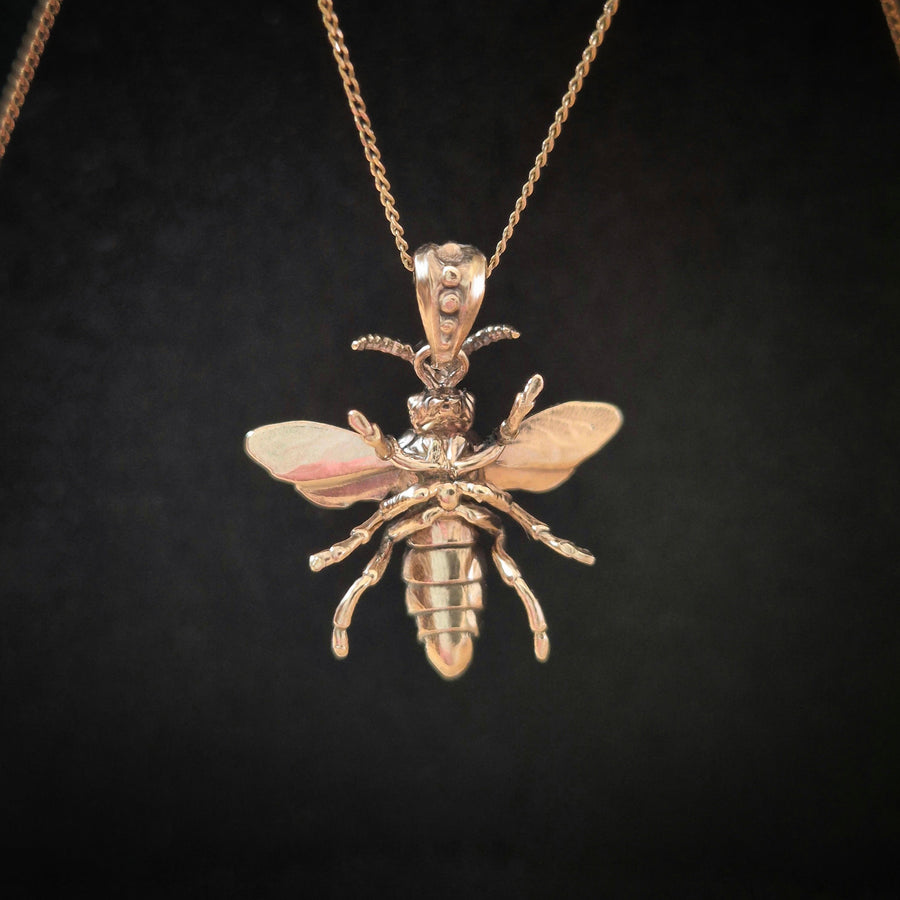 Gold Bee Necklace - 14k Yellow Gold Pendant and Chain