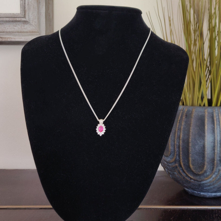Ruby Cluster Necklace with White Sapphire Halo in Argentium Sterling Silver