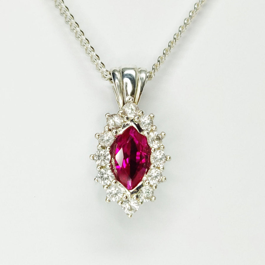 Ruby Cluster Necklace with White Sapphire Halo in Argentium Sterling Silver