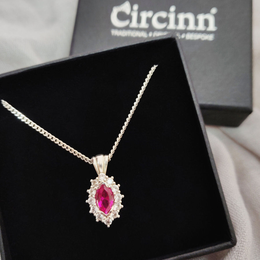 Ruby Cluster Necklace with White Sapphire Halo in Argentium Sterling Silver