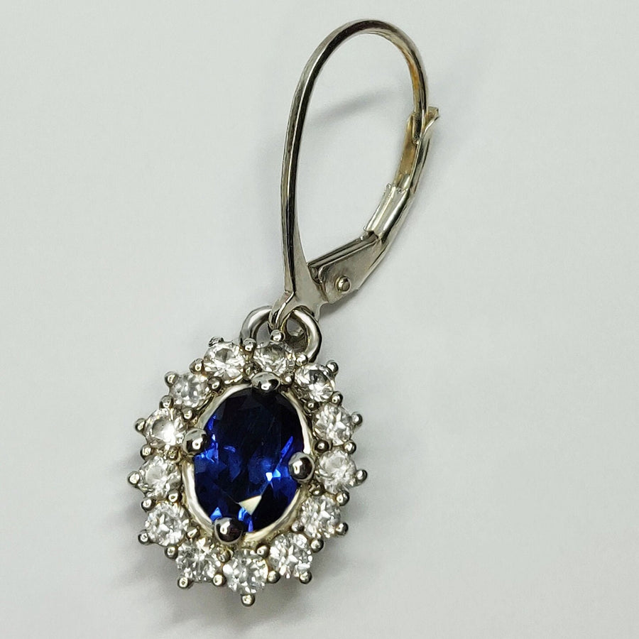Art Deco Argentium Silver Earrings with Blue and White Sapphire Cluster
