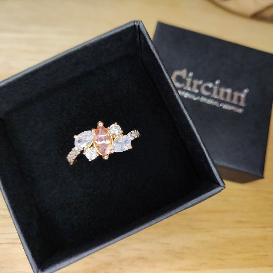 Bi Colour Tourmaline and lab-grown diamond gold engagement ring in a circinn jewellery box