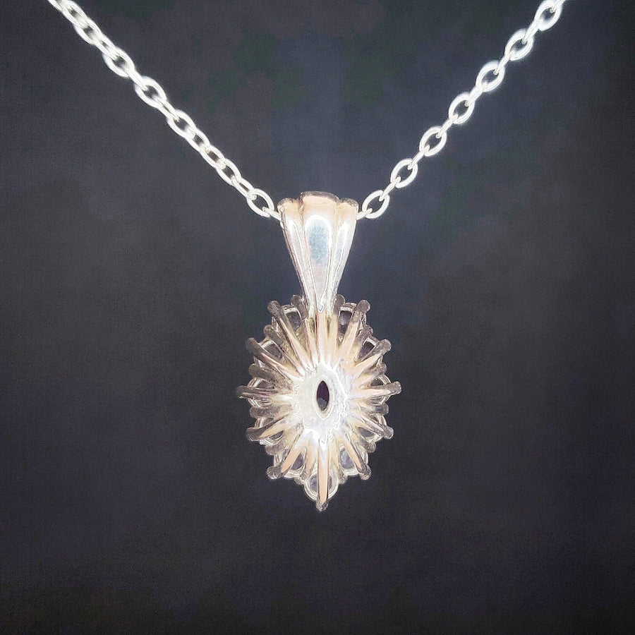 Ruby Cluster Necklace with White Sapphire Halo in Argentium Sterling Silver