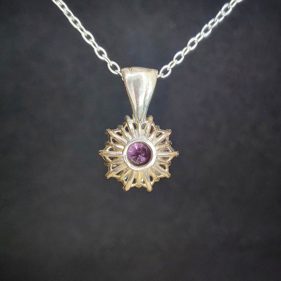 Elegant Pink Sapphire Cluster with White Sapphire Halo Necklace, Sterling Silver, September Birthstone, Perfect 21st Birthday Gift