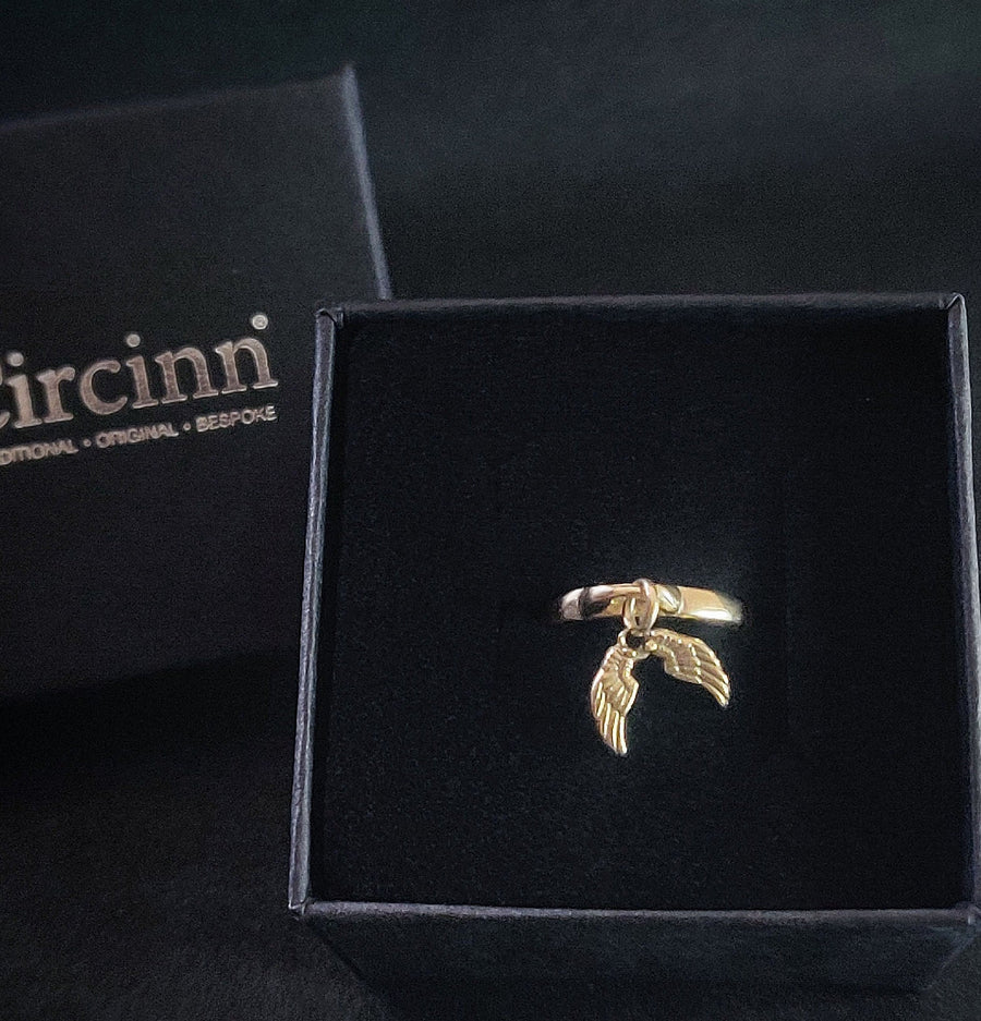 Gold Angel Wings Charm Ring in a Circinn Branded Box