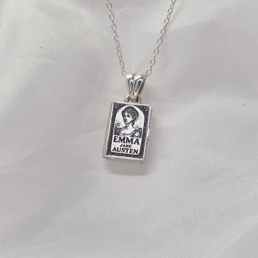 Jane Austen's Emma Sterling Silver Book Locket - Romantic Literary Keepsake for Bibliophiles