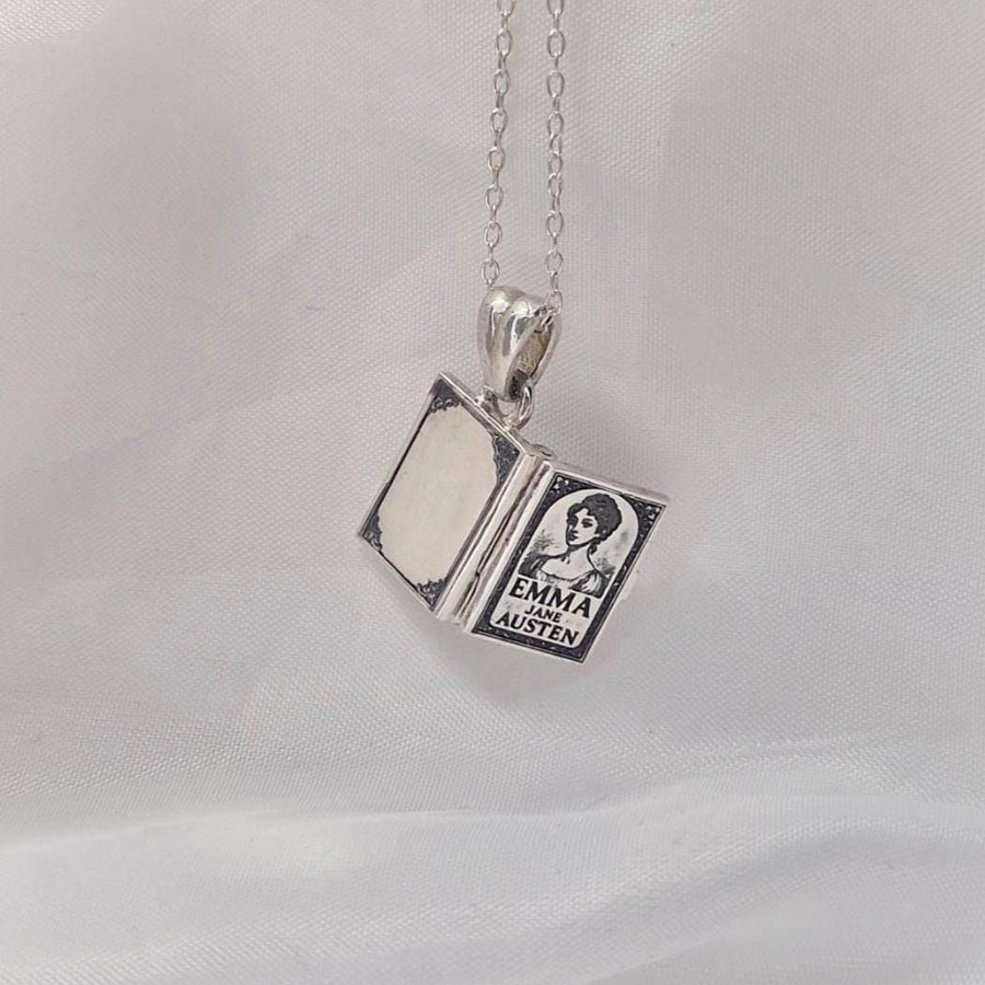 Jane Austen's Emma Sterling Silver Book Locket - Romantic Literary Keepsake for Bibliophiles