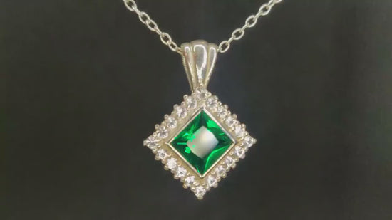 Ethical Argentium Sterling Silver Necklace with Emerald and Sapphire Halo, Perfect Gift for Her