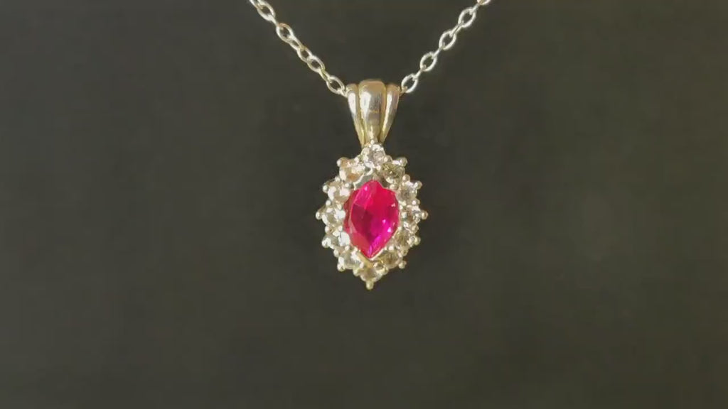 Ruby Cluster Necklace with White Sapphire Halo in Argentium Sterling Silver