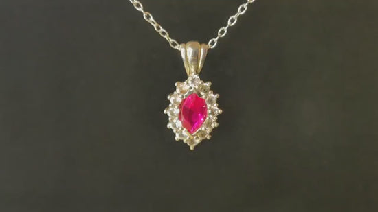 Ruby Cluster Necklace with White Sapphire Halo in Argentium Sterling Silver