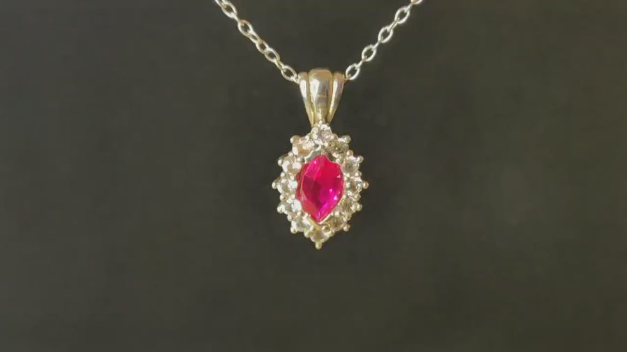 Ruby Cluster Necklace with White Sapphire Halo in Argentium Sterling Silver