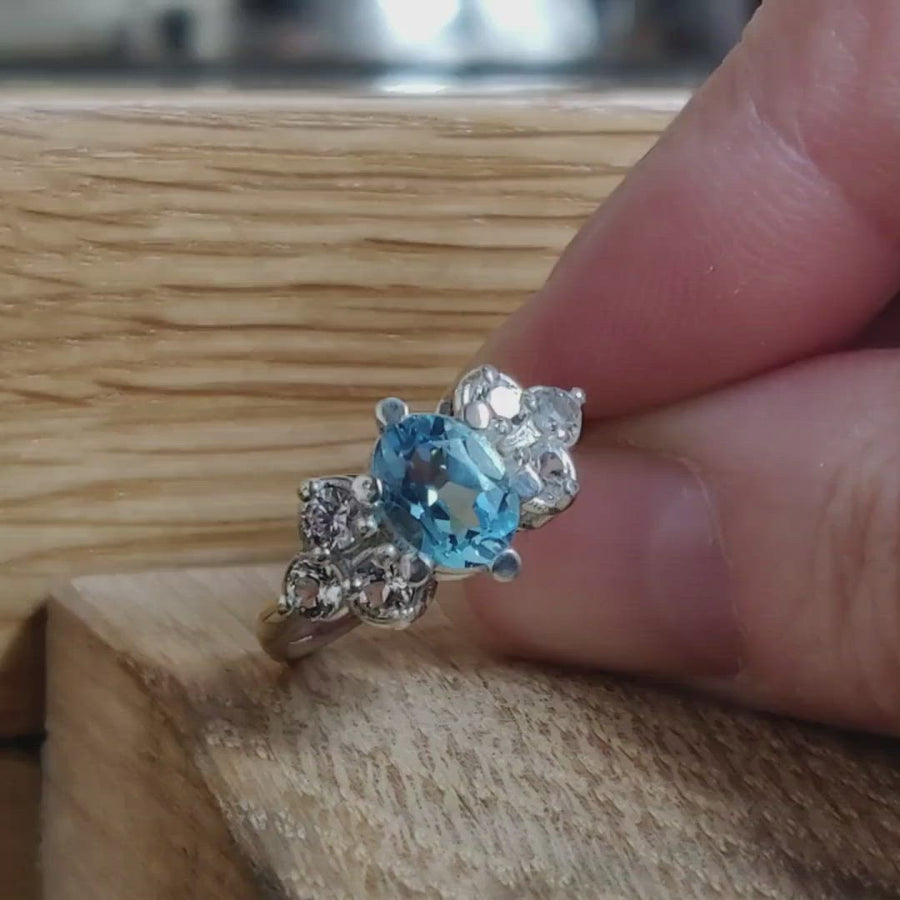 Video of a london blue topaz ring on a workbench