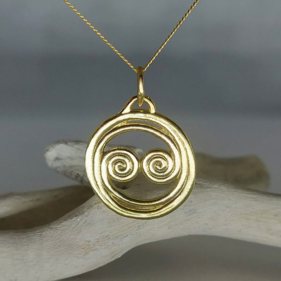 Circinn Celtic Double Spiral Necklace 14K white box