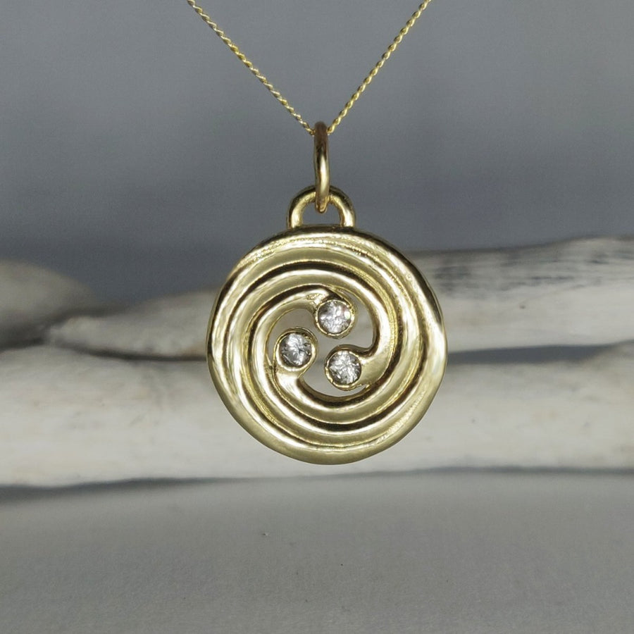 Sapphire Celtic Spiral Necklace - 14K Yellow Gold with White