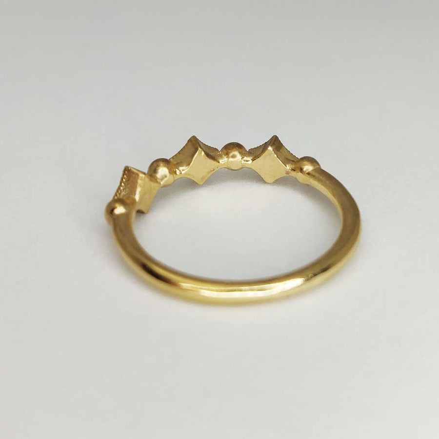 Gold milgrain ring from rear on white background