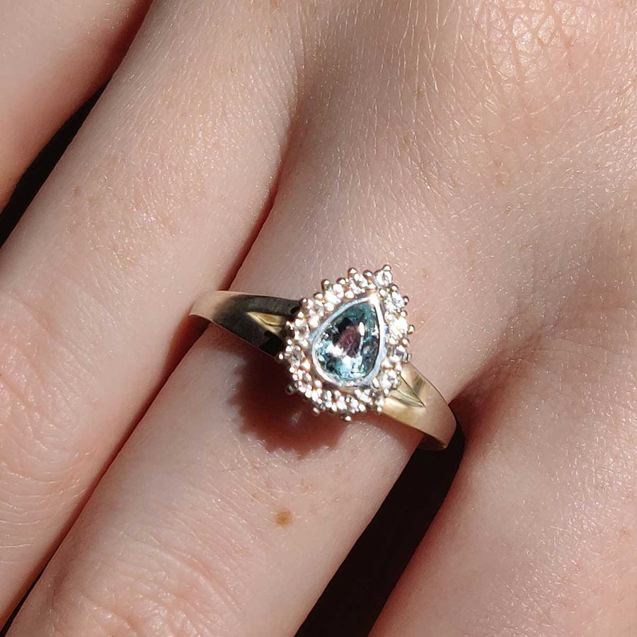 Argentium silver diamond halo cluster ring Clearance