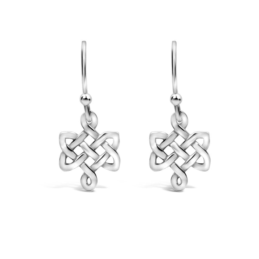 Argentium silver love knot celtic earrings on white background