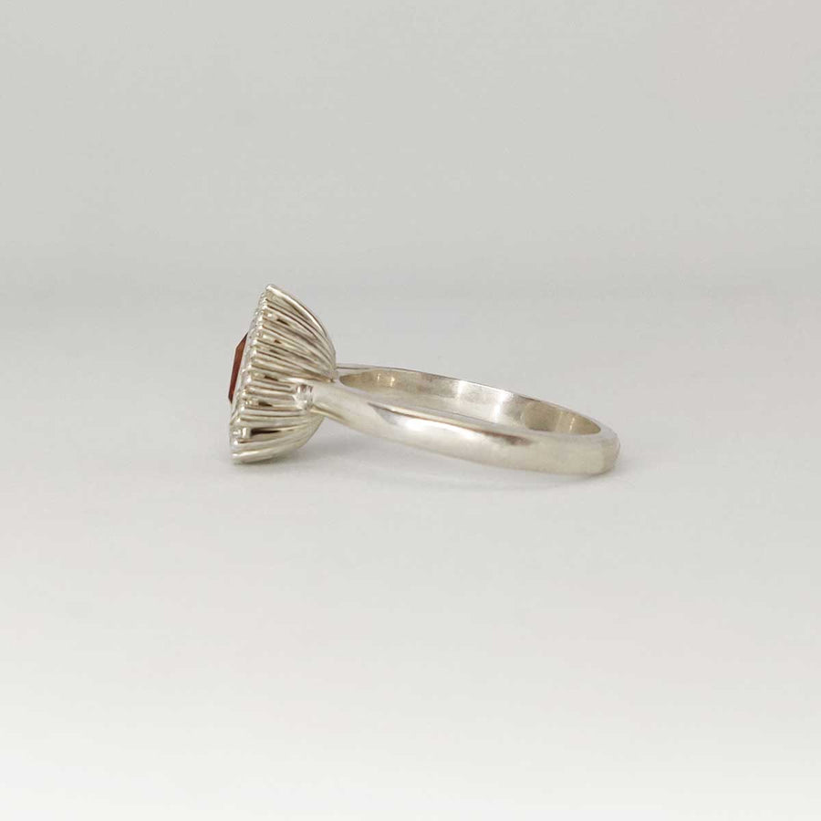 Trillion Cut Citrine Ring With White Sapphire Cluster - Argentium Silver