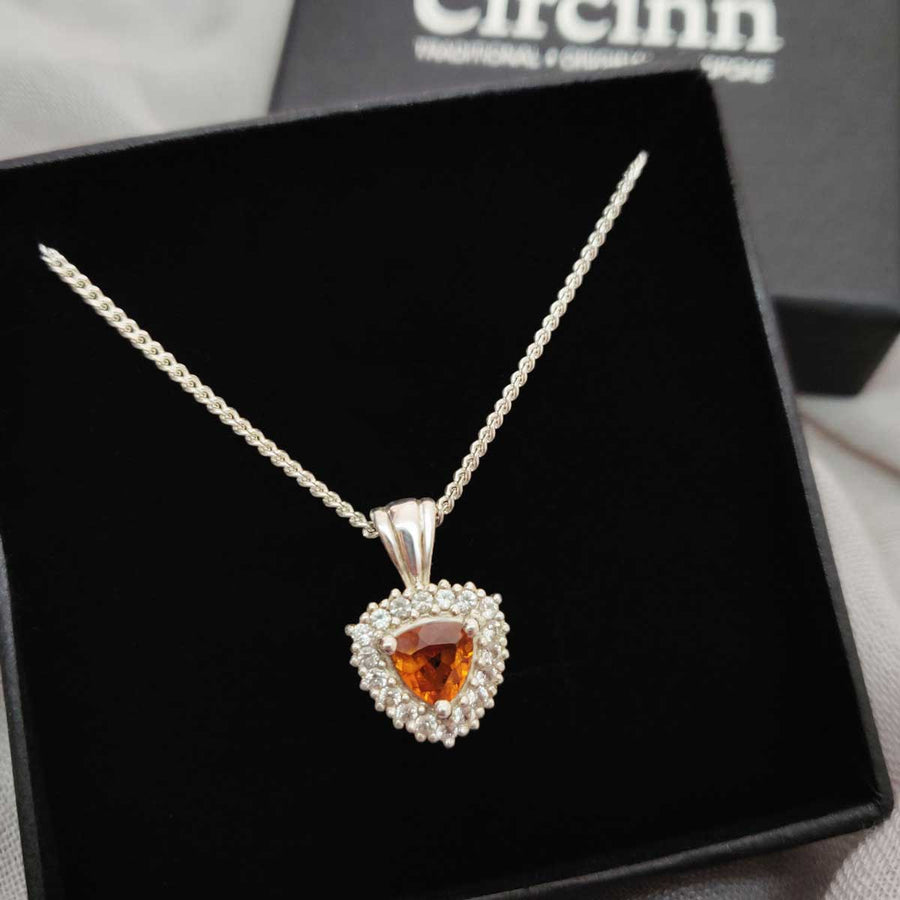 Trillion cut citrine with white sapphire cluster necklace in branded box