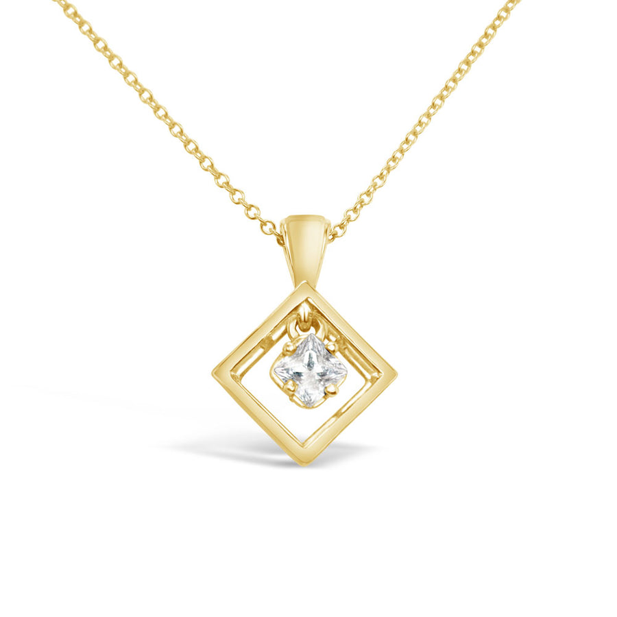 Faileas gold necklace with white princess cut topaz on white background