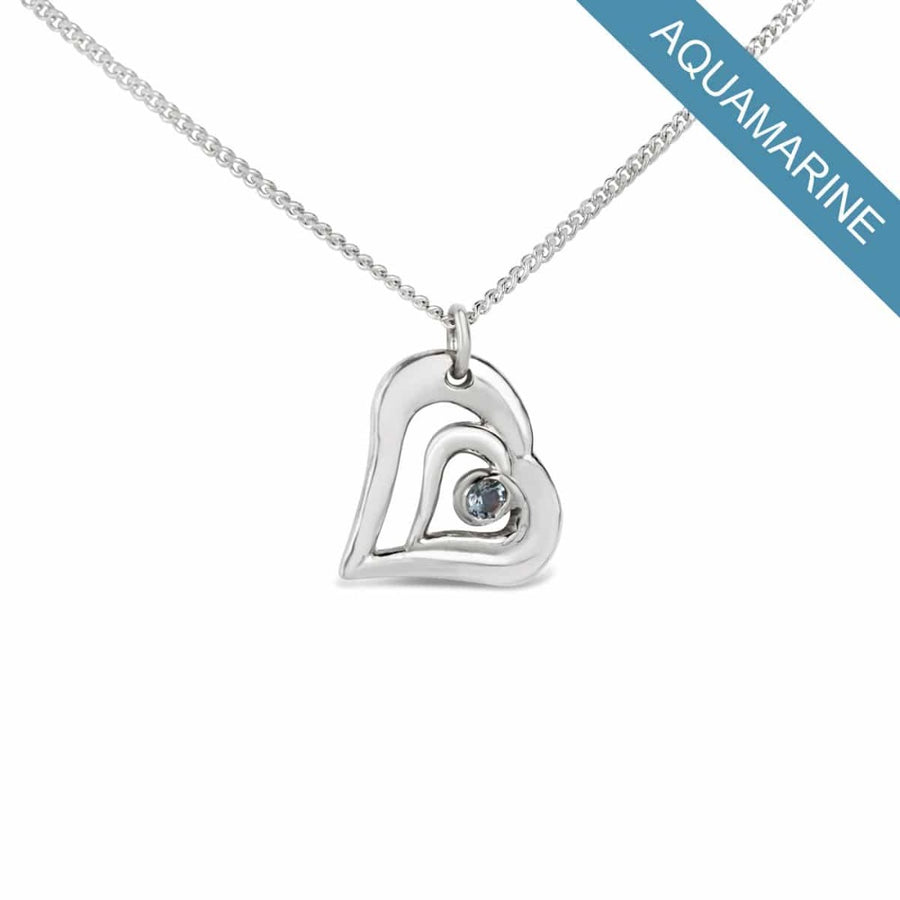 Acushla argentium silver necklace with aquamarine march birthstone