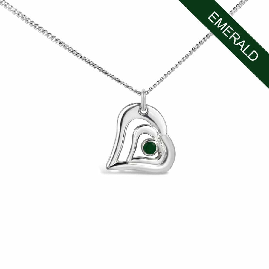 Acushla argentium silver necklace with emerald may birthstone