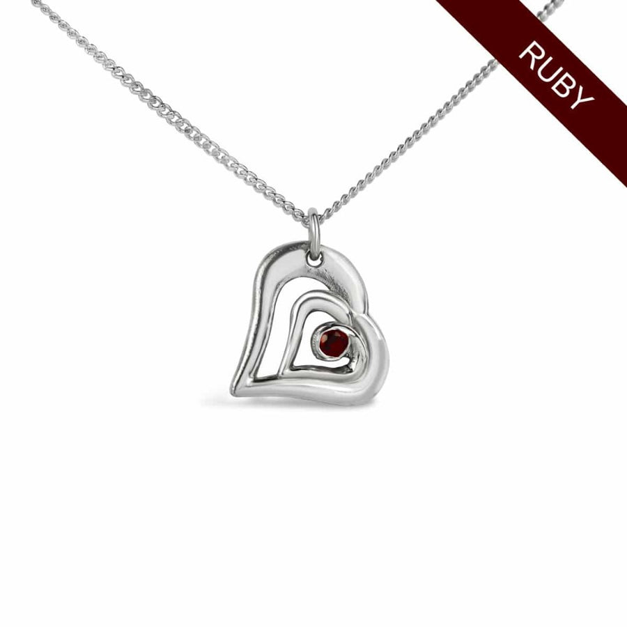 Acushla argentium silver necklace with ruby july birthstone