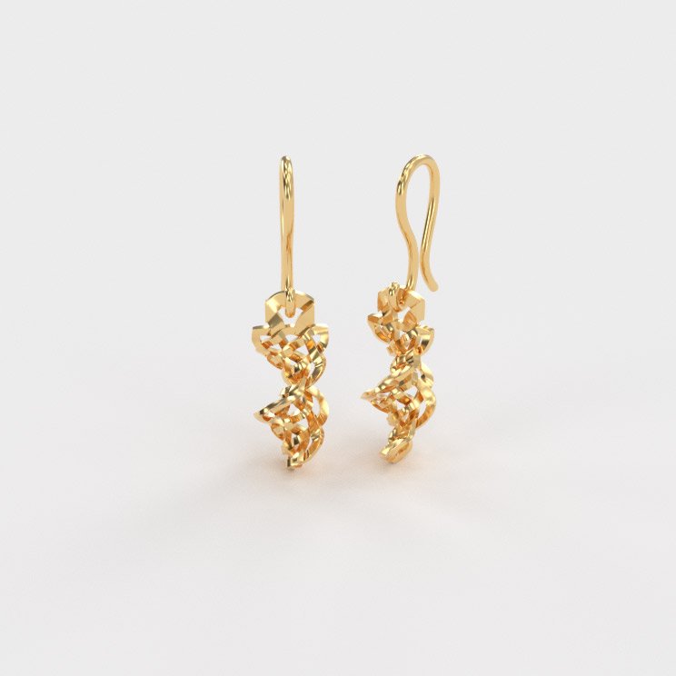 Gold dirk handle twist celtic knot earrings on white background